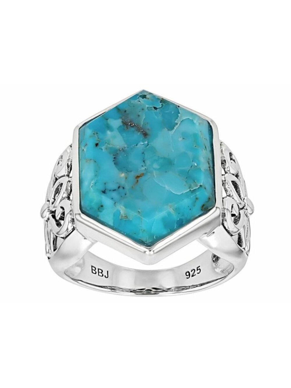 Blue Turquoise Sterling Silver Statement Ring Size 7 Filigree Setting